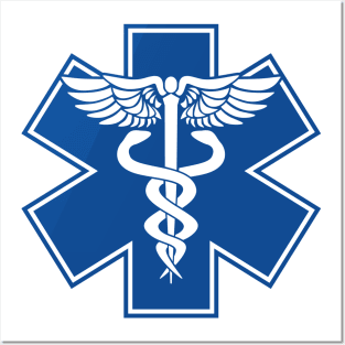 EMT Health Care Caduceus Blue Medical Symbol Posters and Art